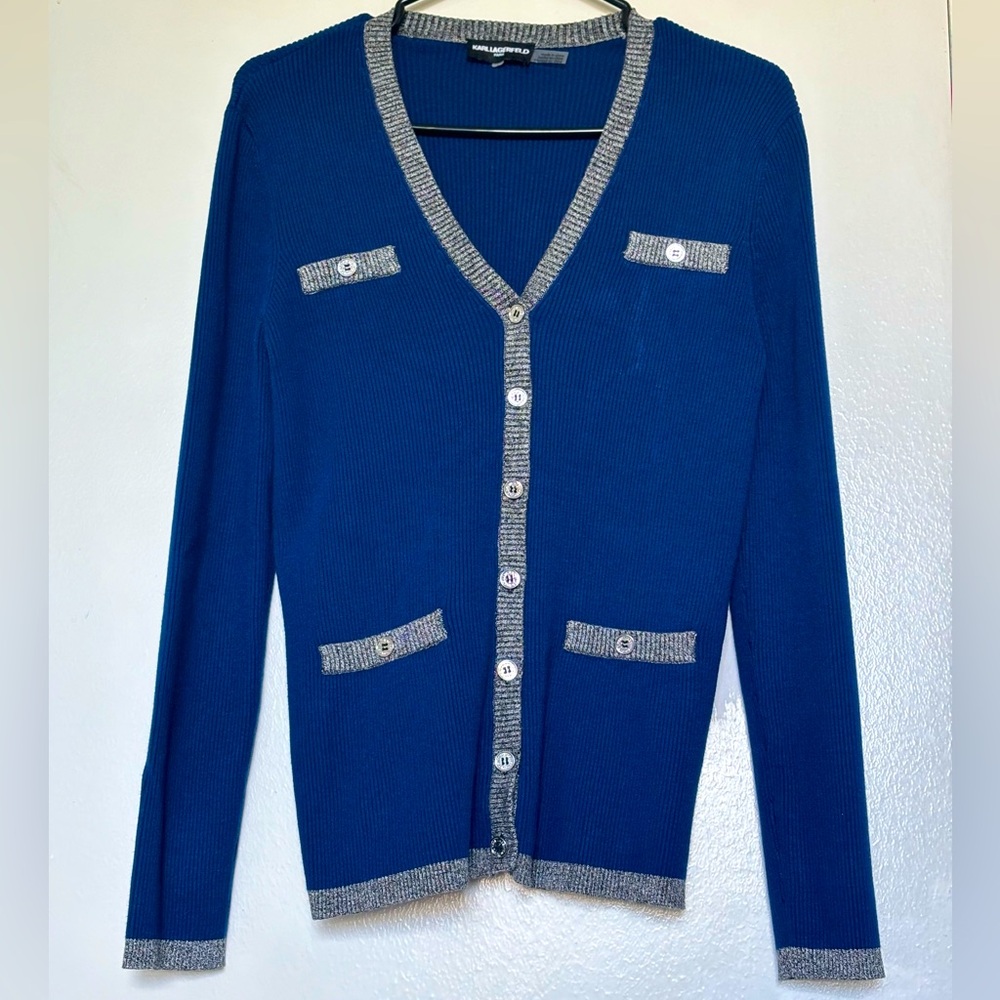 Karl Lagerfeld Blue Cardigan Sweater